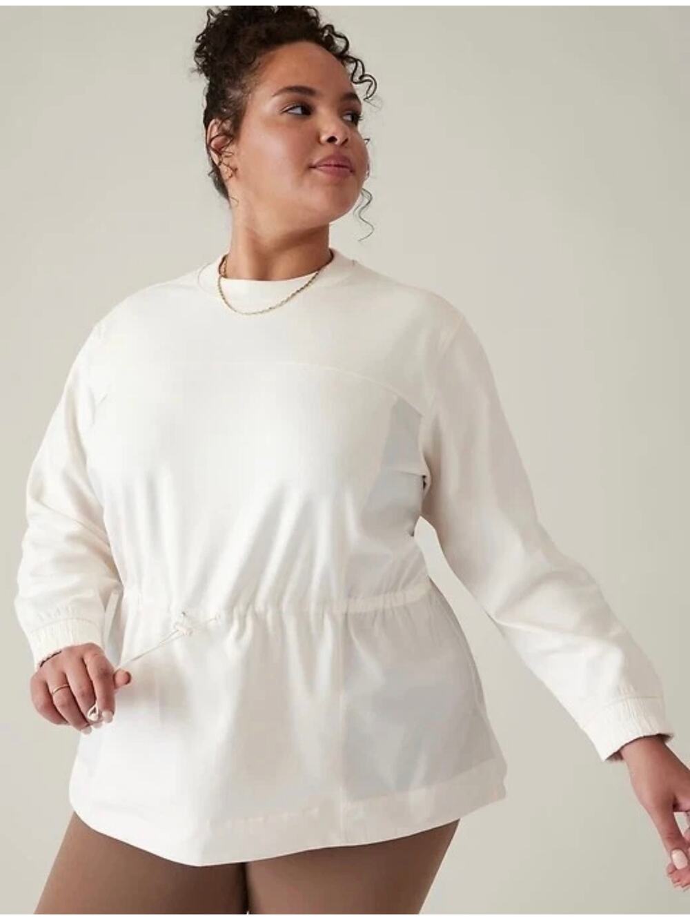 Athleta Triumph Hybrid Crewneck Sweatshirt White Cinched Size XL Workout